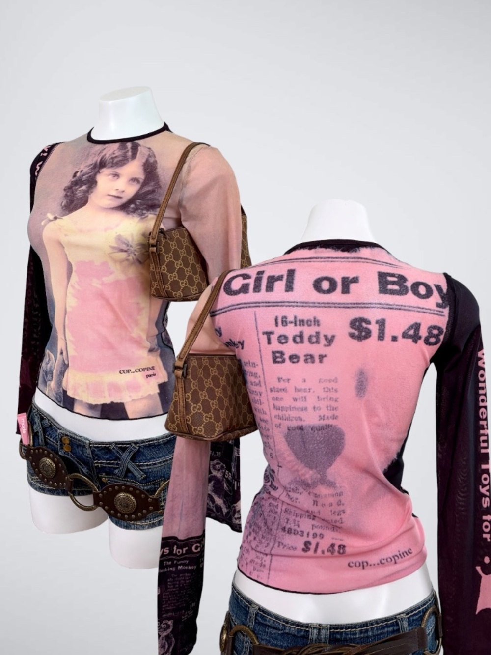 Rare VTG Cop Copine “Teddy” Girl or Boy Mesh Long Sleeves Top Archive Portrait G